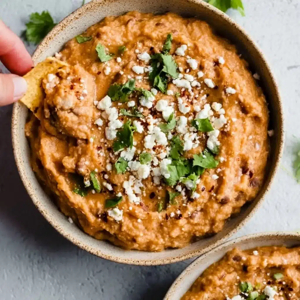 Delicious quick and easy refried beans served in a bowl.