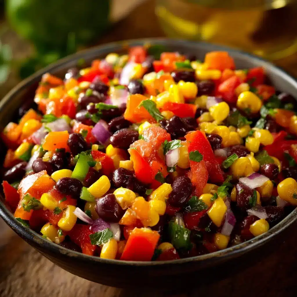 Bowl of quick and easy cowboy caviar with colorful ingredients