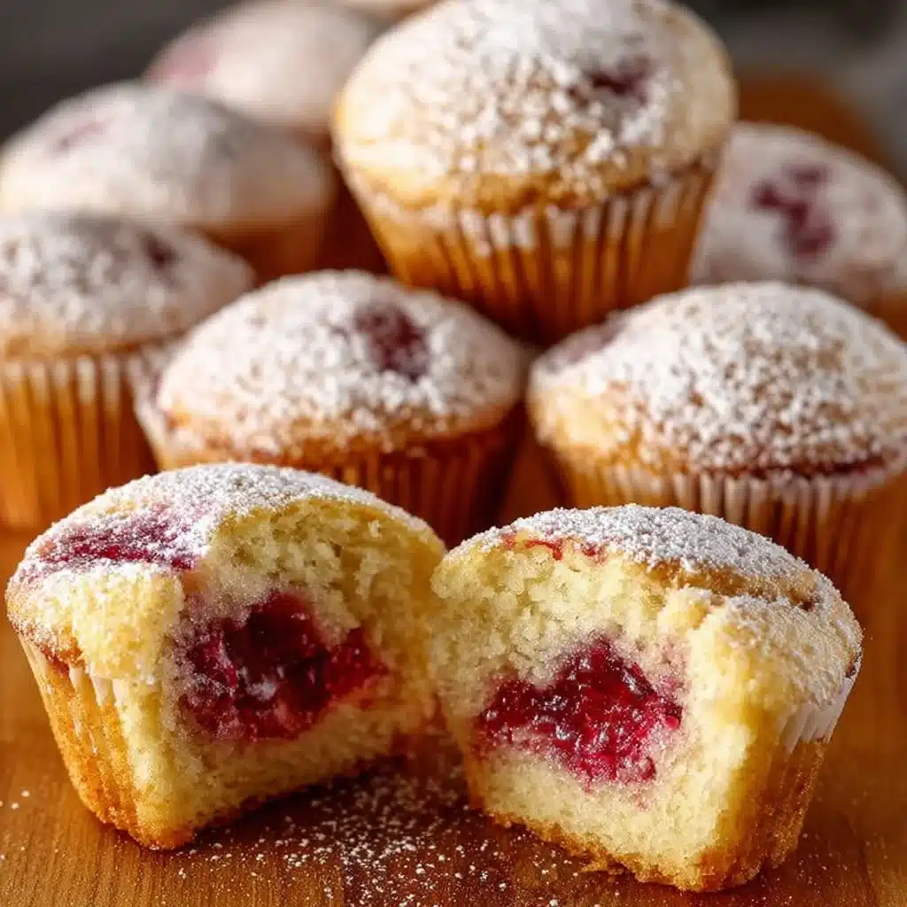 Raspberry filled donut muffins displayed on a plate, fresh and tempting.