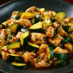 Delicious chicken zucchini stir fry in a colorful bowl