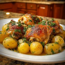 Delicious Slow Cooker Garlic Parmesan Chicken served with tender potatoes.