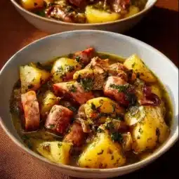 Delicious Slow Cooker Irish Dublin Coddle ingredients served in a bowl