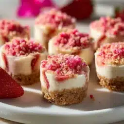 Delicious Strawberry Crunch Cheesecake Bites with a crunchy topping