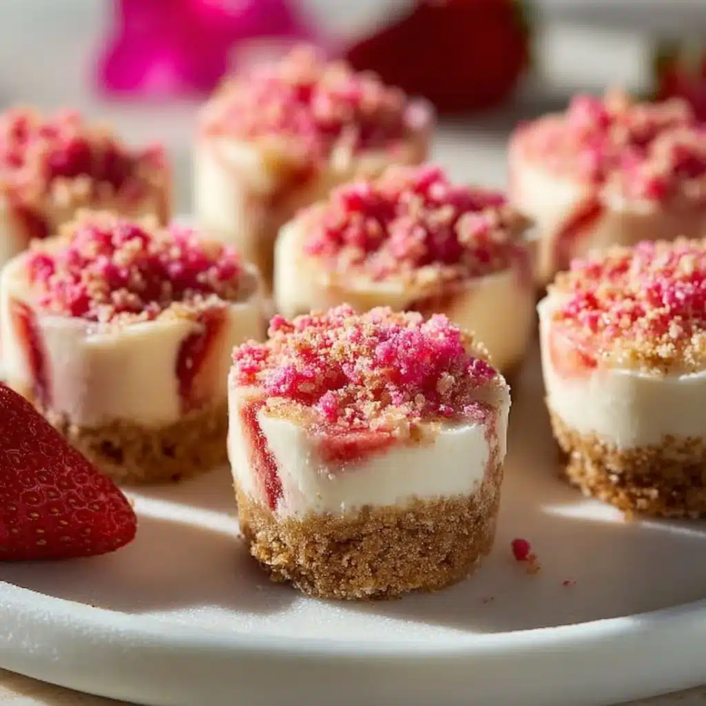 Delicious Strawberry Crunch Cheesecake Bites with a crunchy topping