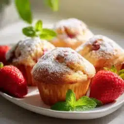 Freshly baked strawberry yogurt muffins on a cooling rack