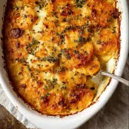 Delicious sweet potato gratin with creamy layers and crispy topping