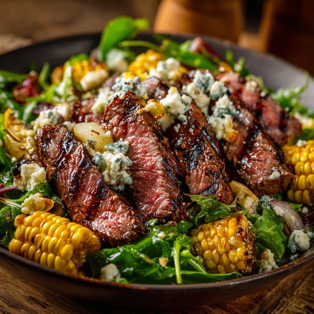 Balsamic Steak Gorgonzola Salad with Grilled Corn