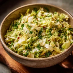 Delicious cabbage salad with fresh vegetables and dressing on a white plate