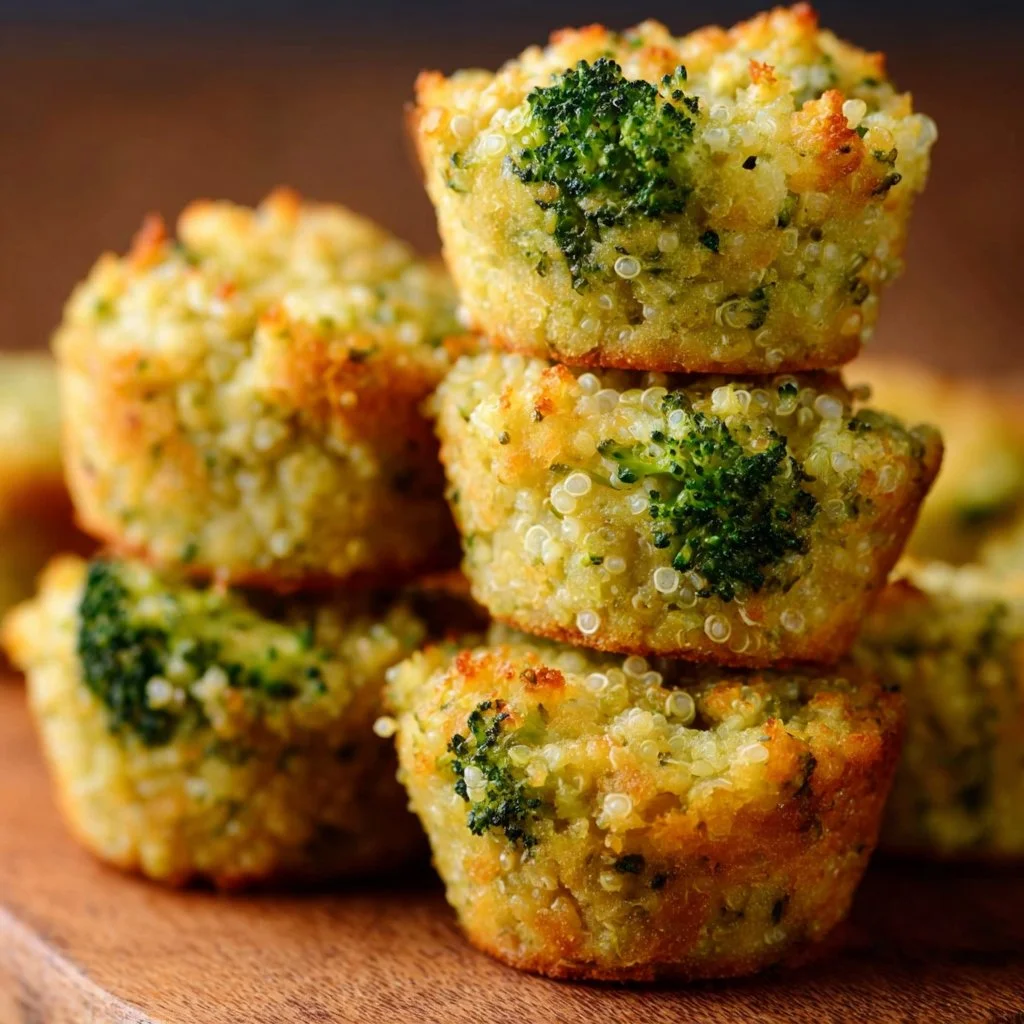 Cheesy broccoli quinoa bites served on a plate, healthy snack option