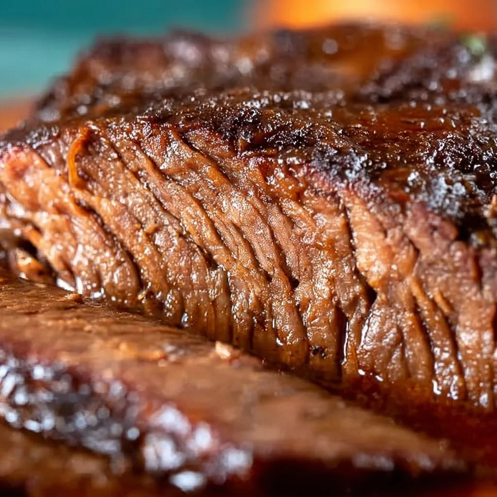 Delicious crockpot brisket cooking with spices and herbs