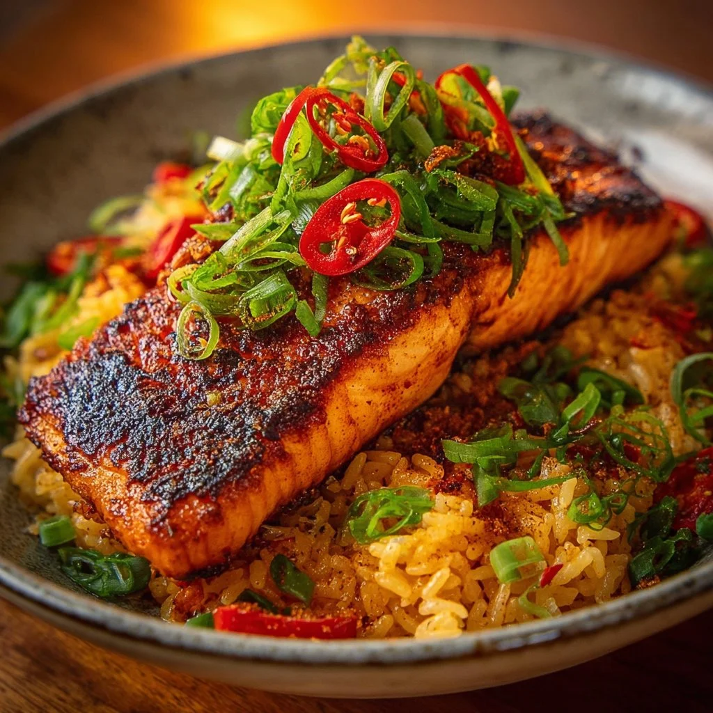Fiery Cajun Delight: Spicy Cajun Salmon Rice Bowl