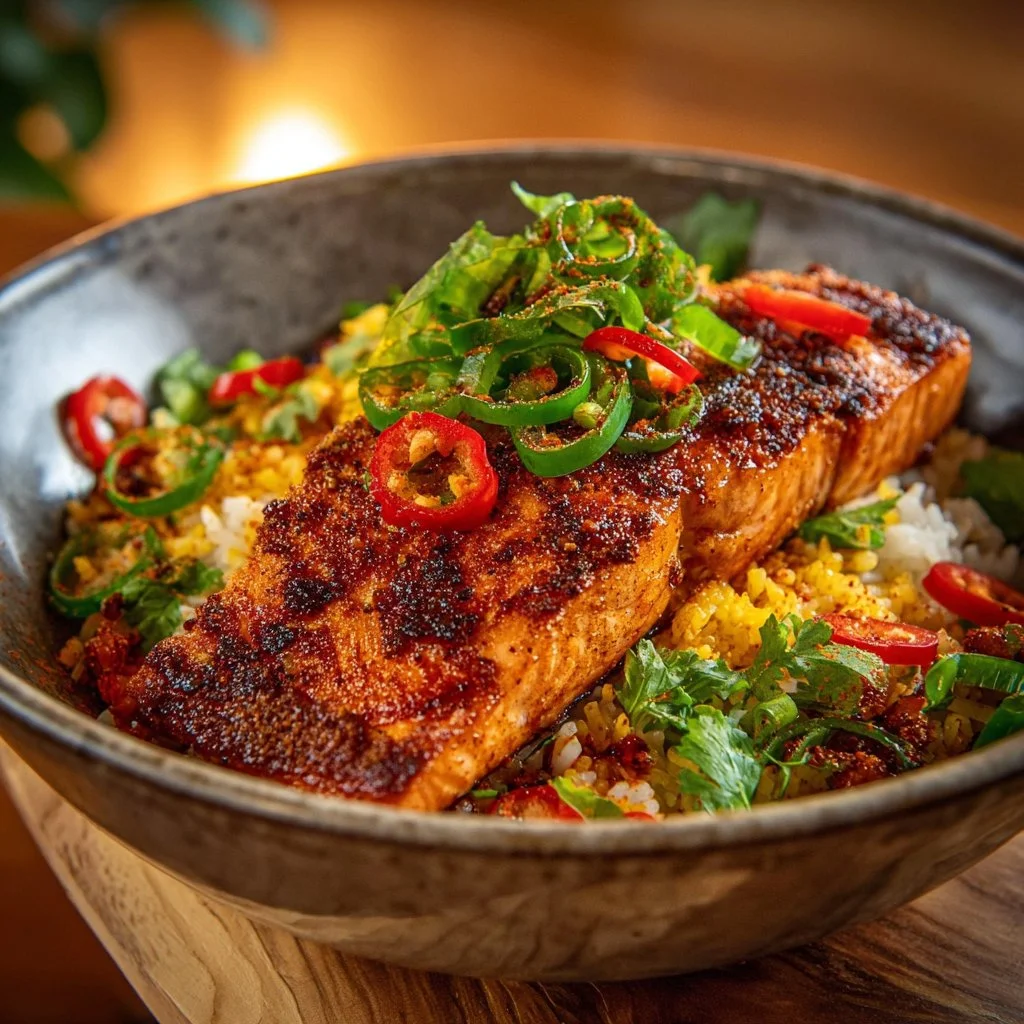 Fiery Cajun Delight: Spicy Cajun Salmon Rice Bowl