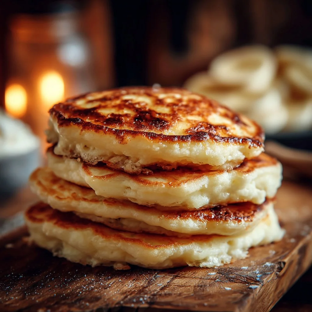 Fluffy banana cottage cheese pancakes stacked on a plate