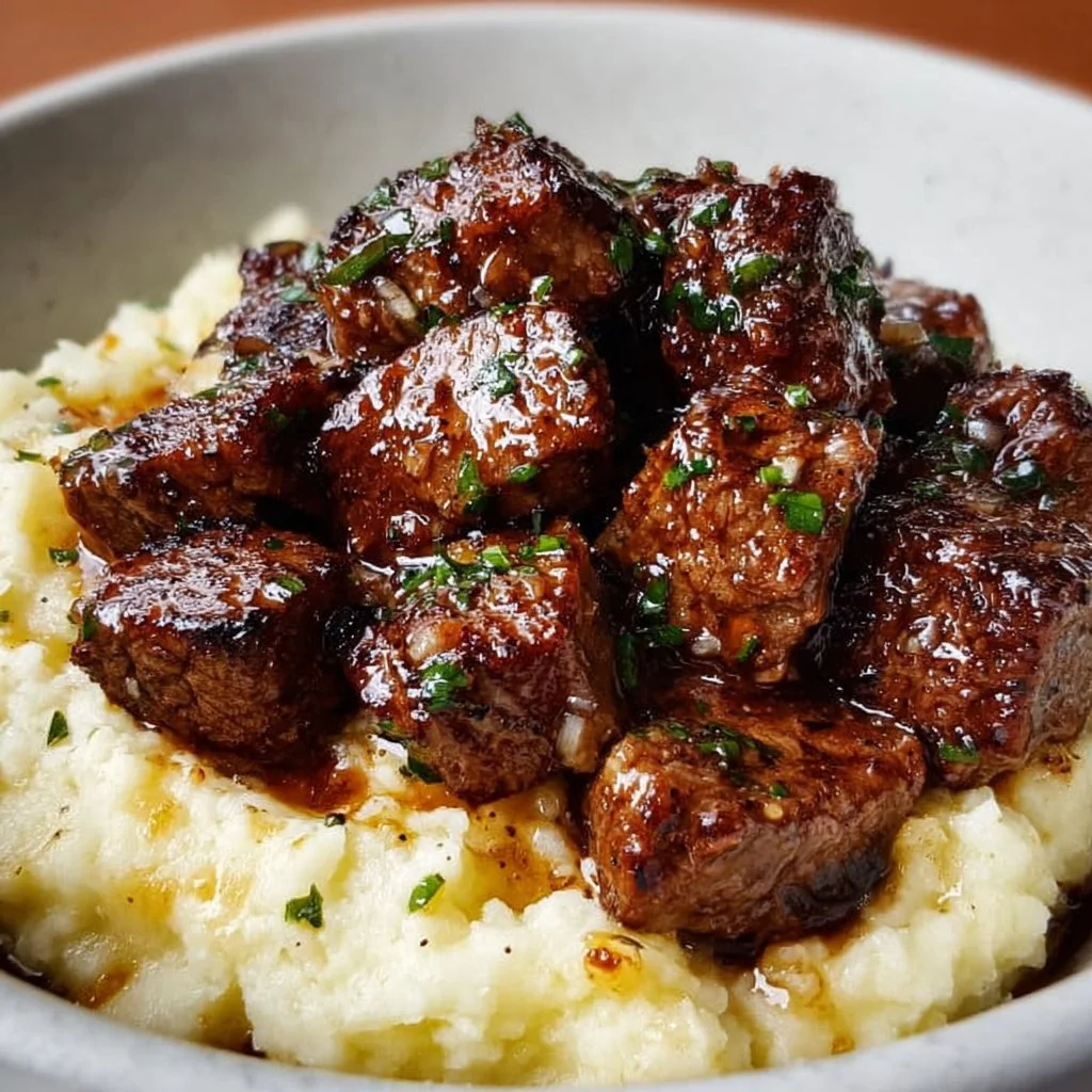 Garlic Butter Steak Bites with Creamy Mash