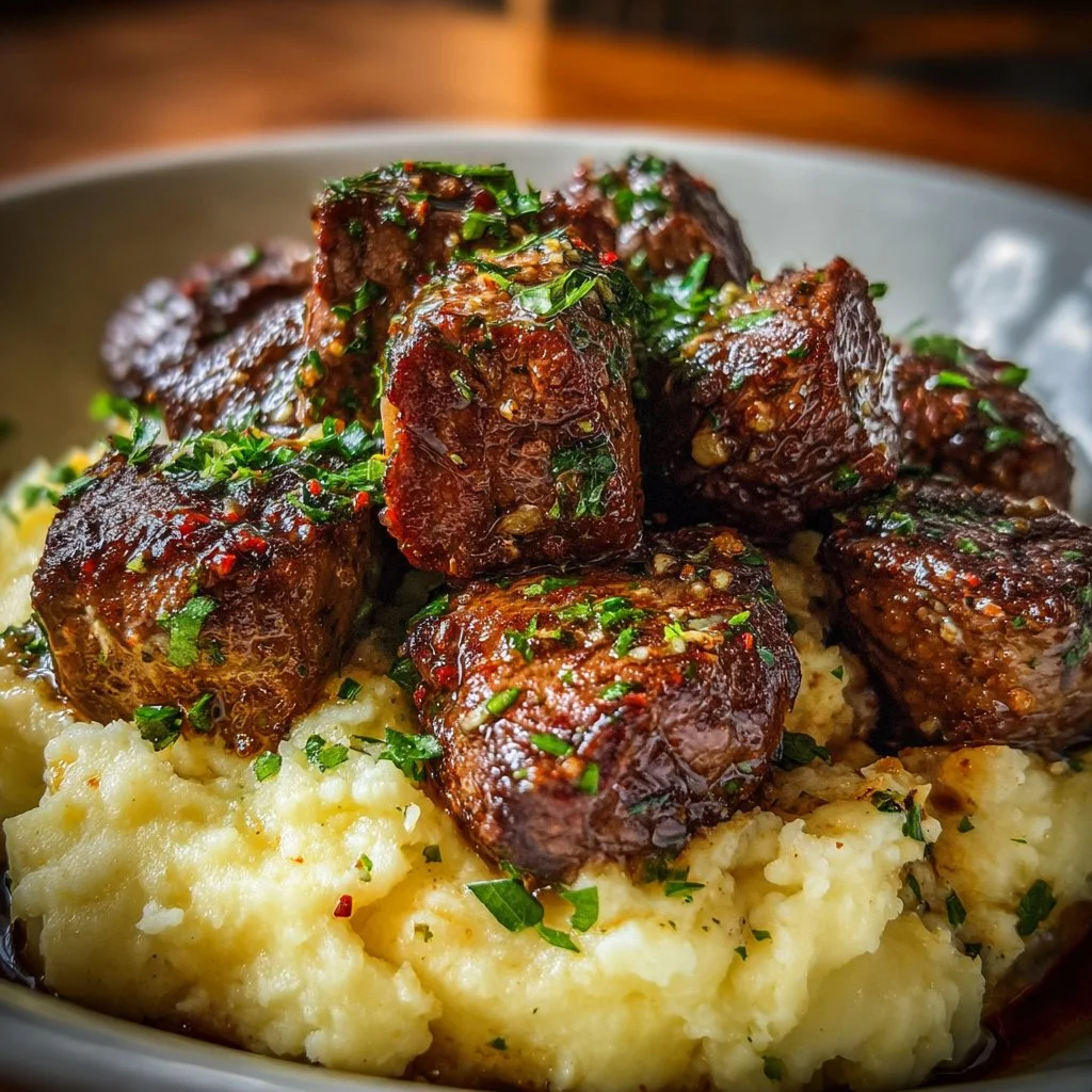 Garlic Butter Steak Bites with Creamy Mash