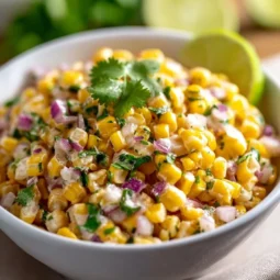 Healthy Street Corn Salad topped with Greek yogurt and fresh ingredients