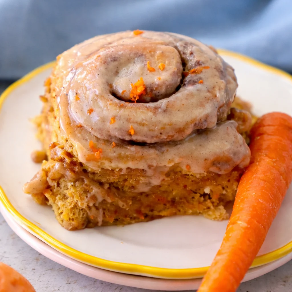 Soft Carrot Cake Cinnamon Rolls with cream cheese frosting and shredded carrots