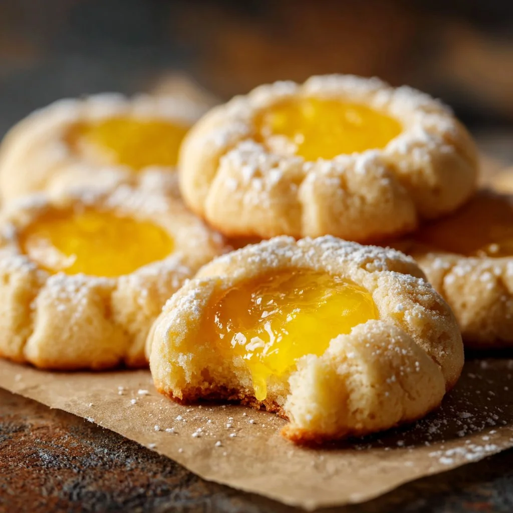 Delicious lemon curd thumbprint cookies with a bright yellow filling