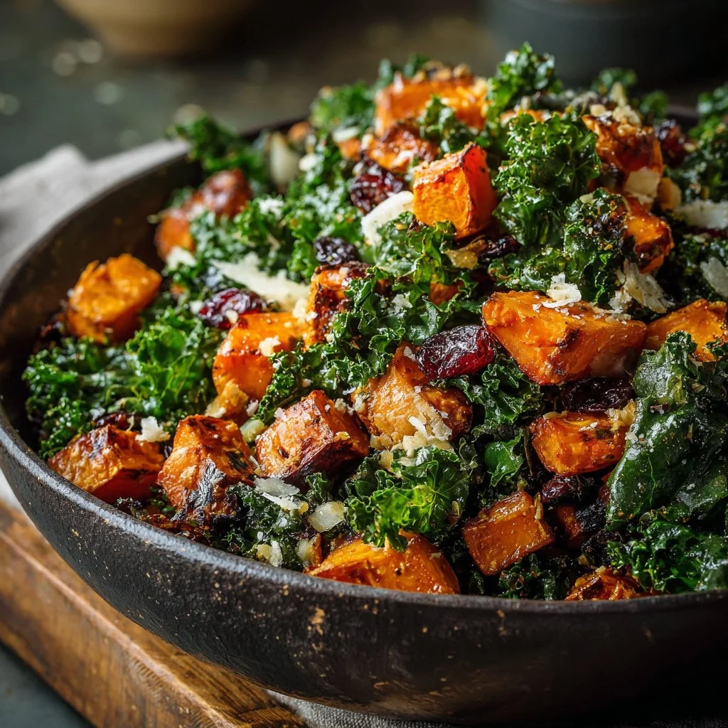 Roasted Sweet Potato Kale Salad with vibrant colors and fresh ingredients