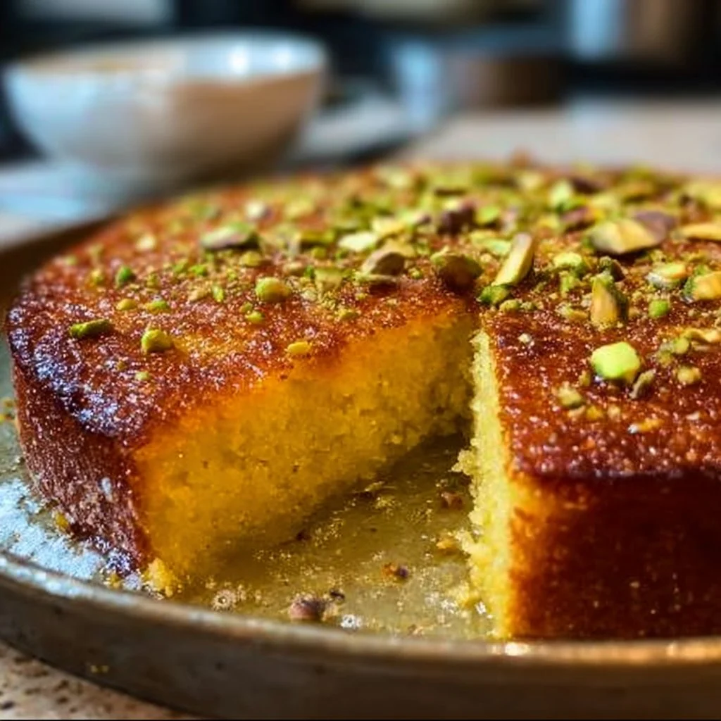 Saffron Pistachio Basbousa Recipe: A Middle Eastern Delight