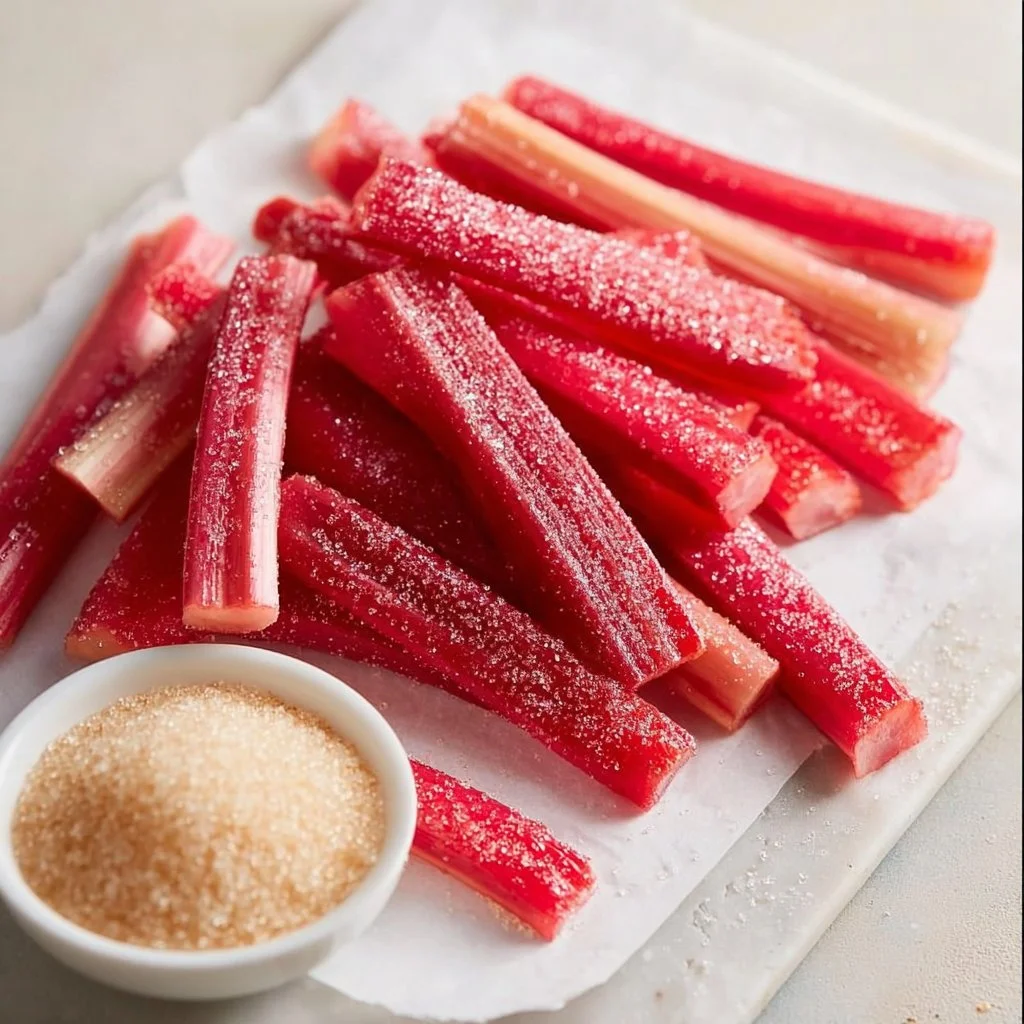 Plate of Simply Divine Candied Rhubarb garnished for a dessert