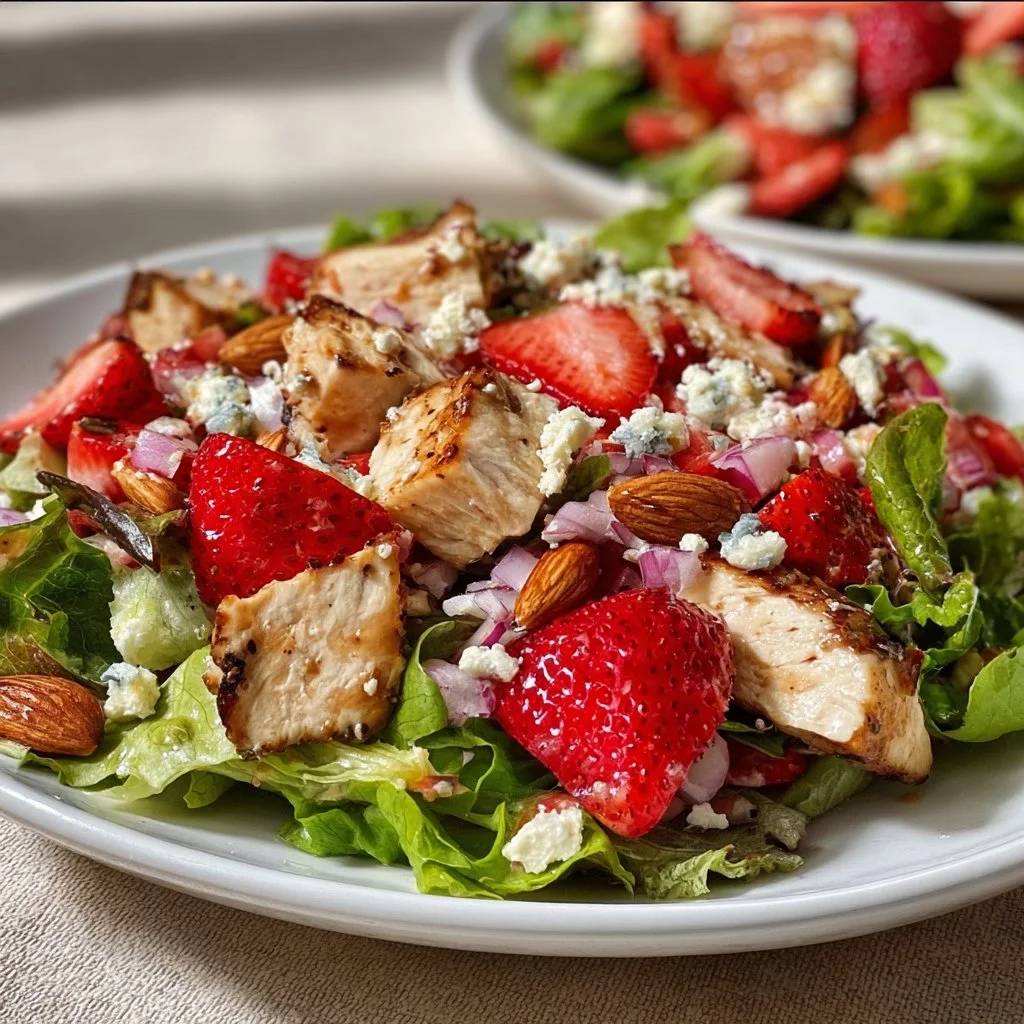 Delicious strawberry chicken salad with fresh ingredients and vibrant colors