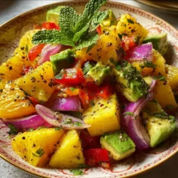 Delicious Sunshine Salad with colorful vegetables and fruits for a healthy meal.