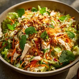 Bowl of fresh Vietnamese Chicken Salad with vibrant herbs and vegetables