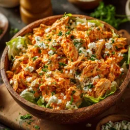 Buffalo Chicken Salad with Cottage Cheese in a bowl garnished with green onions