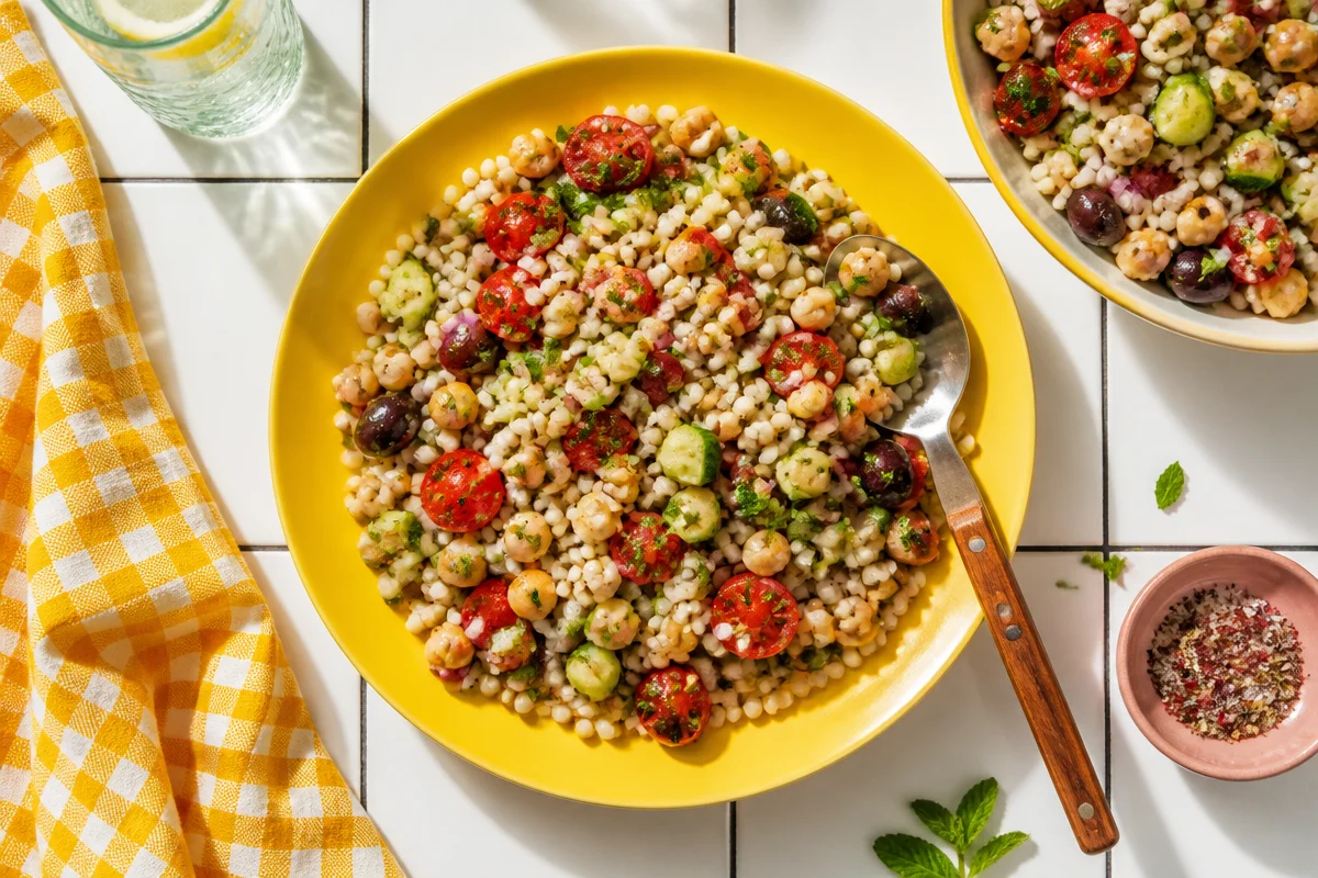 Pearl Couscous Salad with Crispy Chickpeas