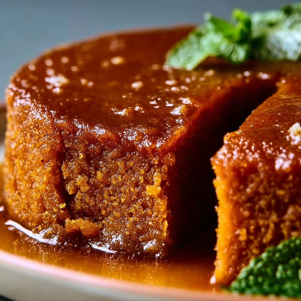 Flourless Sweet Potato Ginger Cake topped with spices and a creamy glaze