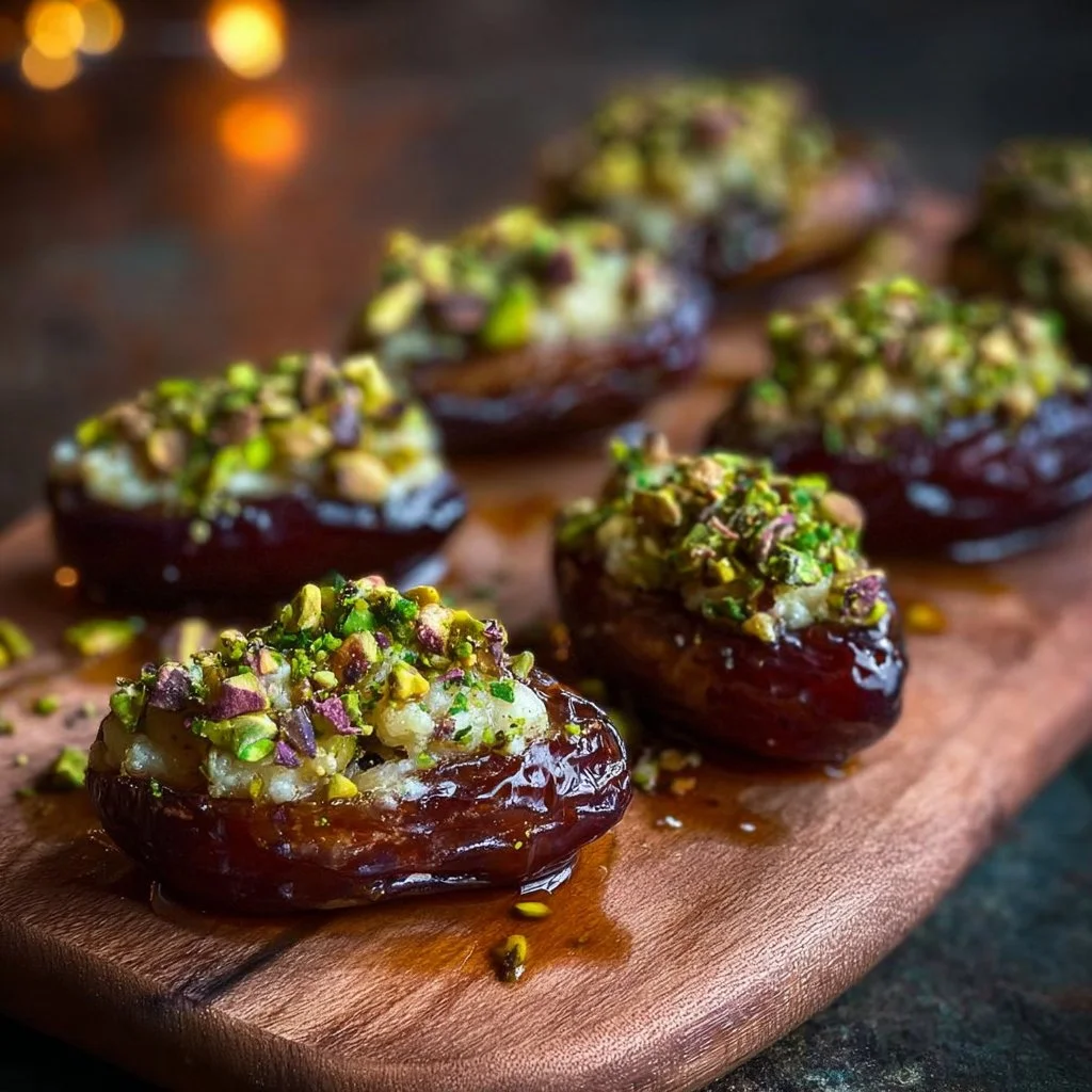 Honey Pistachio Ricotta Stuffed Dates