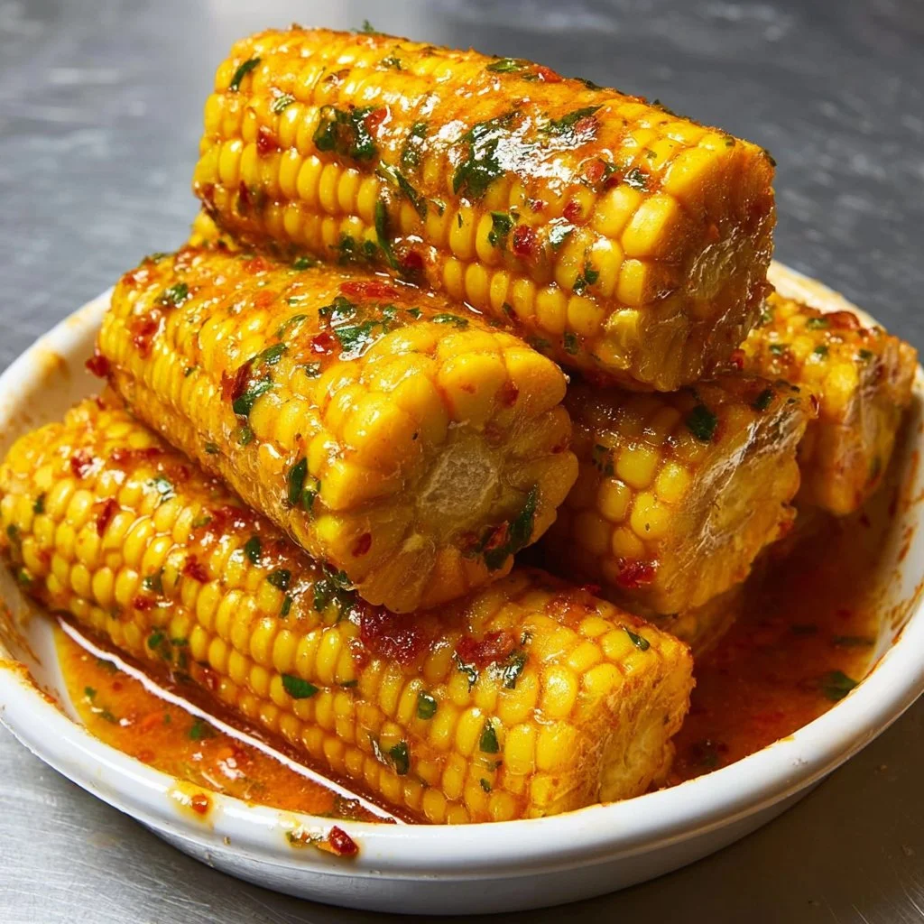 Delicious seafood boil with Cajun garlic butter corn