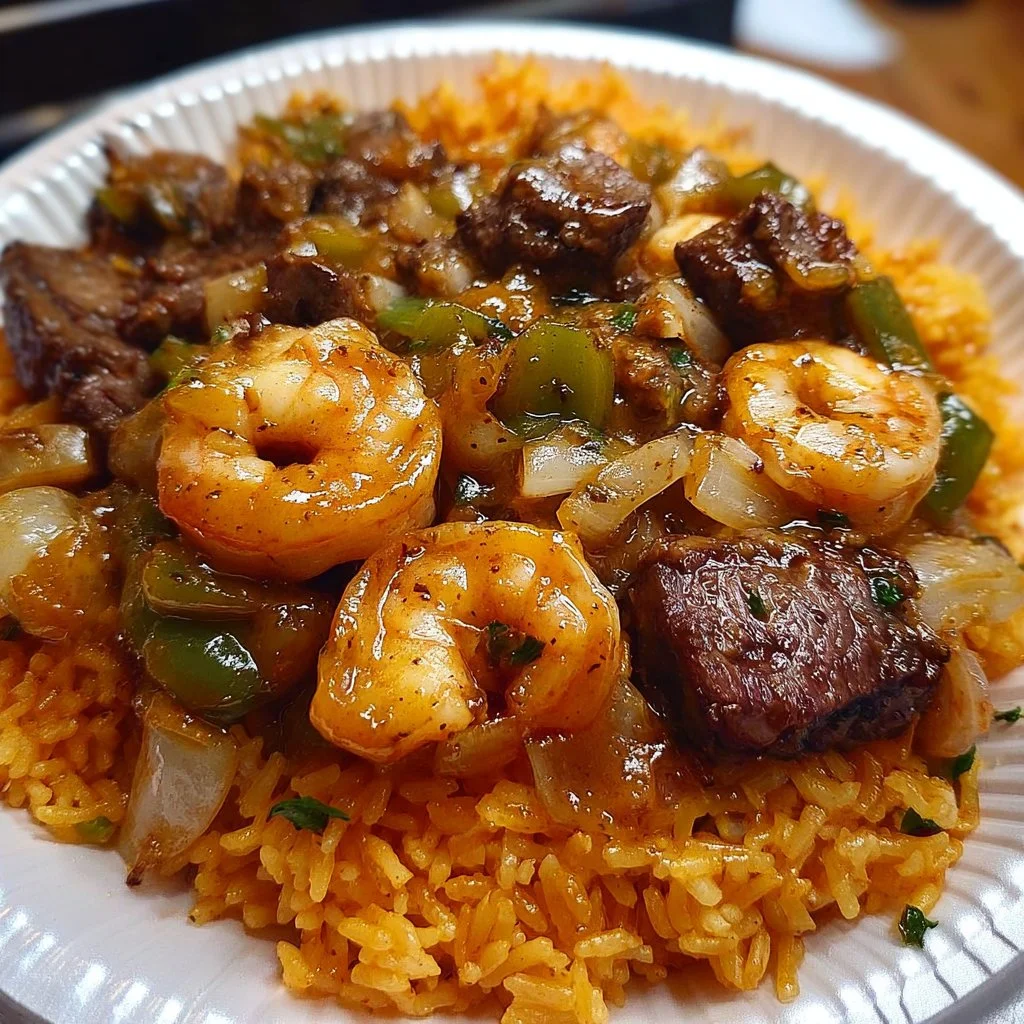 Southern Garlic Butter Shrimp & Steak Rice Skillet