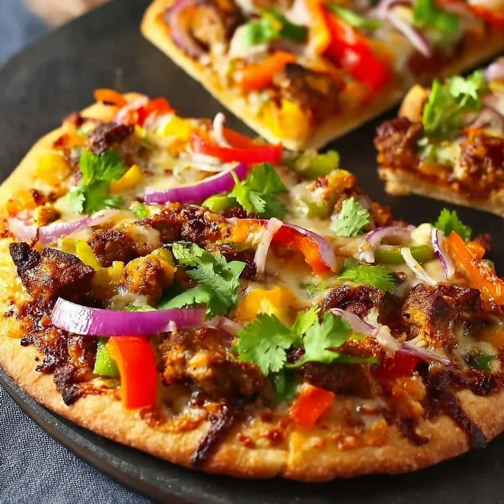 Delicious Vegan Jamaican Jerk Pizza topped with fresh ingredients and spices