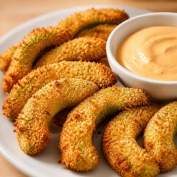Delicious crispy Air Fryer Avocado Fries served with dipping sauce.