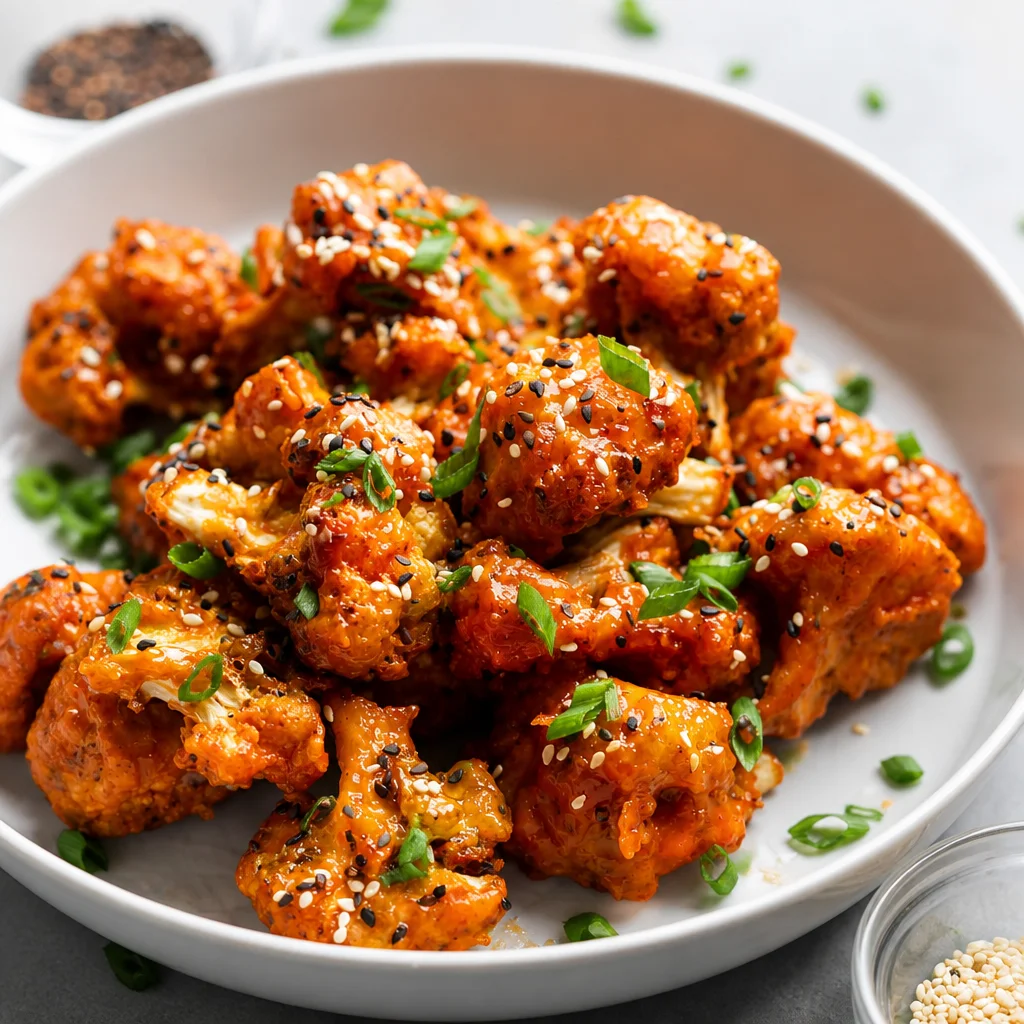 Crispy Air Fryer Bang Bang Cauliflower with sweet and spicy sauce