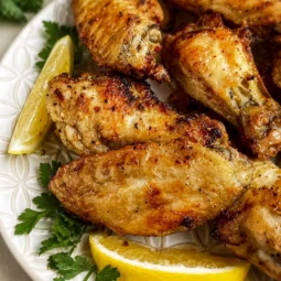 Crispy Air Fryer Lemon Pepper Chicken Wings ready to serve.