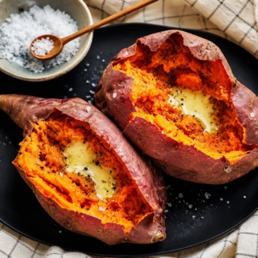 Delicious Air Fryer Sweet Potato Casserole Boats served with toppings.
