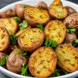 Delicious Air Fryer Garlic Herb Roasted Potatoes served in a bowl.