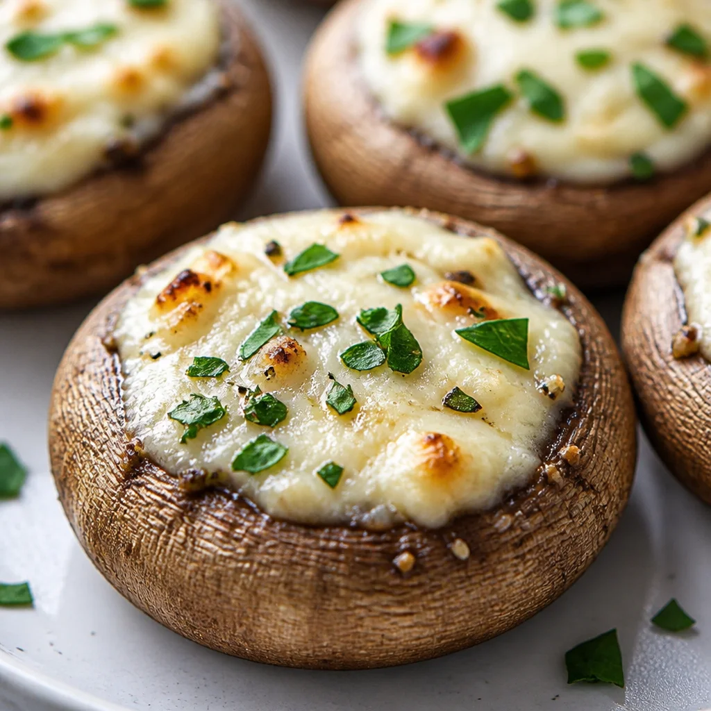 Delicious 15-Minute Air Fryer Garlic Herb Stuffed Mushrooms served on a platter.